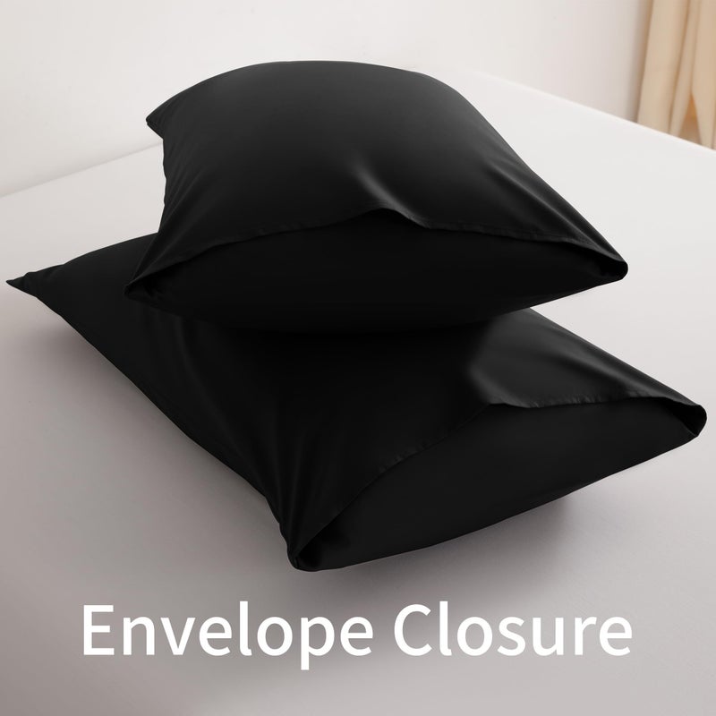 BEDSUM Microfiber Queen Pillowcases Set of 2, Soft Wrinkle Resistant and Easy Care Pillow Cases with Envelope Closure for Kids, 20x30 inches, Black - Image 3